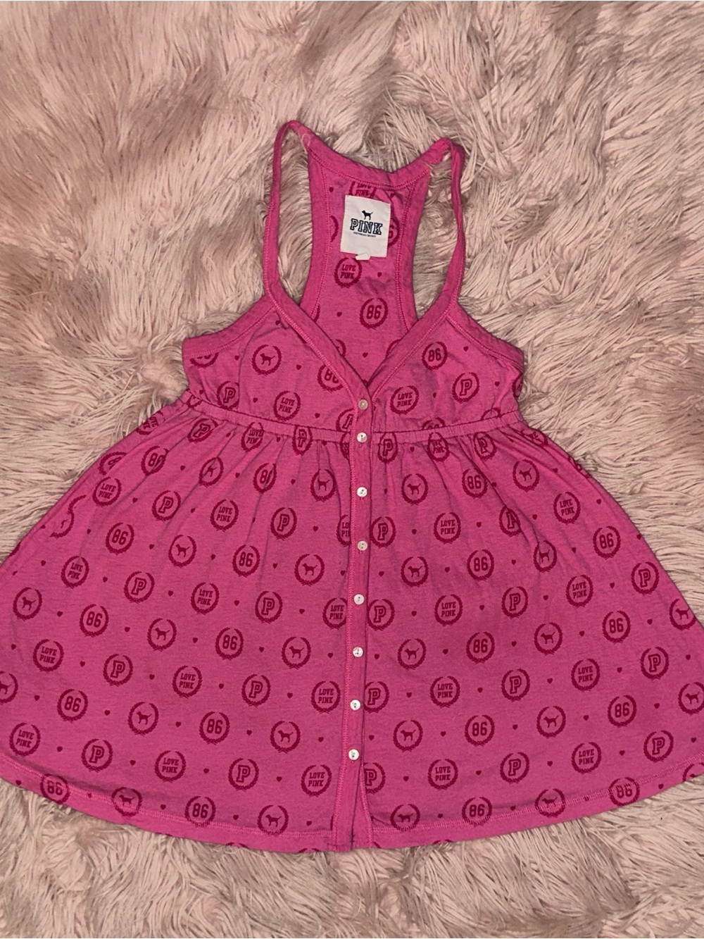 PINK Victoria's Secret Hot Pink Logo-Print Button-Front Cami - Picture 5 of 7